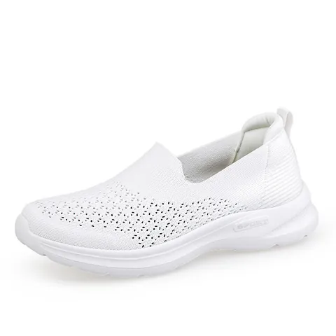 Women's Casual Flying Woven Mesh Walking Shoes Breathable Slip-on Running Sneakers Lightweight Soft Bottom Outdoor Sport Shoes