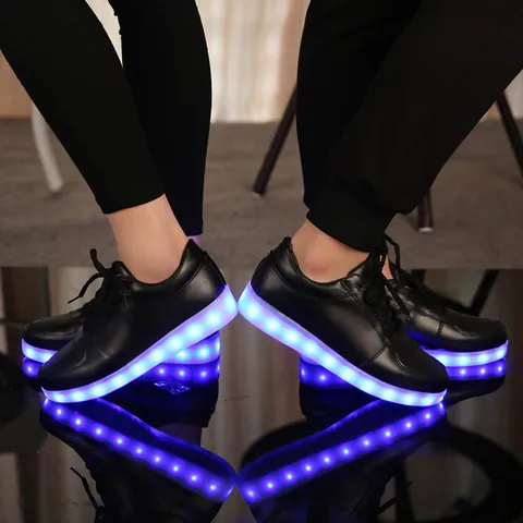 Unisex LED Light Up Shoes USB Charging 11 Color Modes Luminous Sneakers Synthetic Leather Board Shoes For Men Women Couple Party