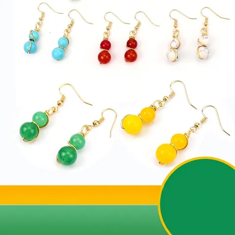Naturstein Kristall Perlen Gold Draht Umwickelt Ohrhänger Für Damen Handgefertigter Böhmischer Schmuck Tigerauge Türkis Amethyst Lapis Lazuli Ohrringe