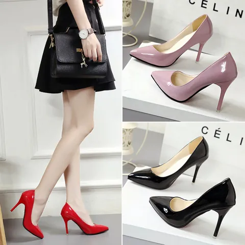 Women's Pointed Toe Stiletto High Heels Patent Leather Pumps Elegant Office Wedding Party Dress Shoes