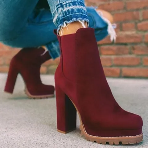 Stivaletti da Donna con Stampa Leopardata Europea Punta Arrotondata Tacco Largo Scarpe con Zeppa Stivali Martin Moda Invernali