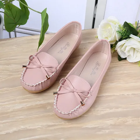 Damen Schleife Loafer Casual Flache Autofahrer Schuhe Weiches PU Leder Moccasins Rund Zehe Süß Schlüpfschuhe Krankenschwester Ballett Schuhe