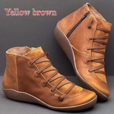 Women European Style Martin Boots Flat Short Ankle Boots For Women PU Leather Solid Color Lace-Up Side Zipper Casual Boots