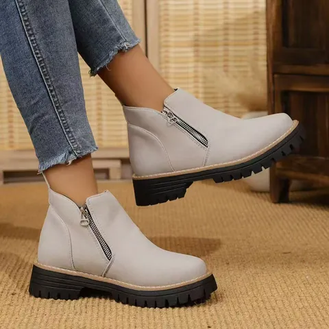 Women Suede Ankle Boots Side Zipper Block Heel Thick Sole Fashion Casual Plus Size Western Style Round Toe Winter Shoes