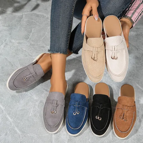 Muli a Punta Chiusa da Donna Mocassini Ciabatte Slip On Pelle PU Fibbia in Metallo Casual Scarpe Basse Outdoor Tempo Libero