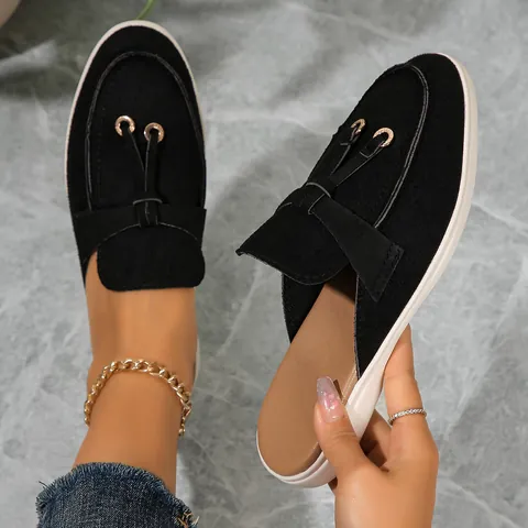 Muli a Punta Chiusa da Donna Mocassini Ciabatte Slip On Pelle PU Fibbia in Metallo Casual Scarpe Basse Outdoor Tempo Libero