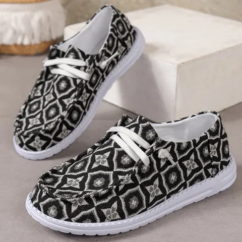 Dames Casual Canvas Schoenen Kleurrijk Patroon Bedrukt Platte Instappers Comfortabele Ademende Wandelsneakers Grote Maat