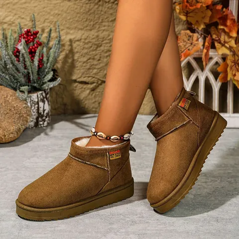 Women Winter Snow Boots Faux Leather Plush Lined Warm Ankle Boots Slip-on Thermal Shoes Anti-slip Rubber Sole Casual Cotton Boots