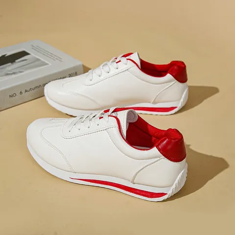 Women Casual Athleisure Board Shoes Artificial PU Leather Forrest Gump Style Korean Trend Low Top Breathable White Sneakers