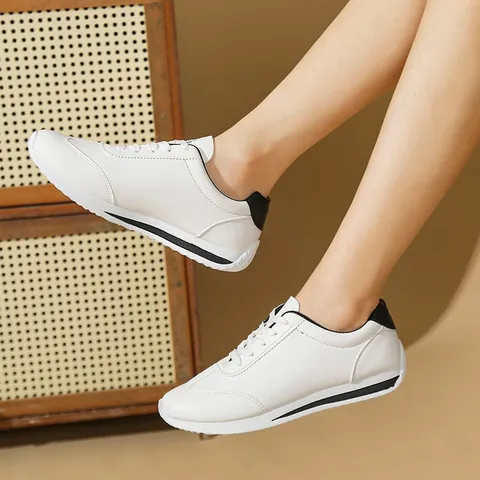 Women Casual Athleisure Board Shoes Artificial PU Leather Forrest Gump Style Korean Trend Low Top Breathable White Sneakers