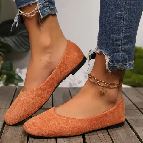 Women Square Toe Flat Loafers Faux Suede Slip-on Ballet Flats Casual Moccasins Comfortable Breathable Daily Walking Shoes
