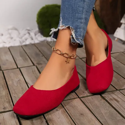 Women Square Toe Flat Loafers Faux Suede Slip-on Ballet Flats Casual Moccasins Comfortable Breathable Daily Walking Shoes