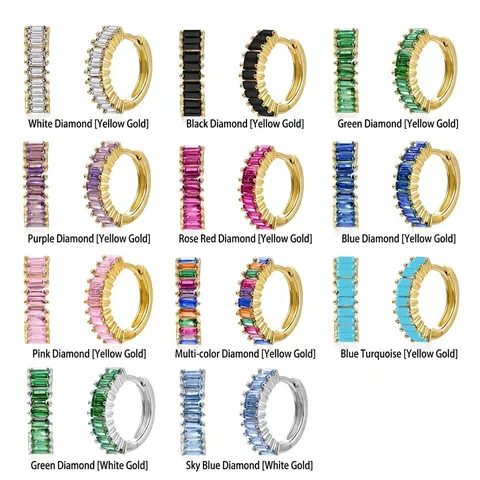 Baguette Rhinestone Hoop Earrings Copper Gold Silver Plated Geometric Huggie Earrings For Women Minimalist Elegant Fashion Jewelry Gift