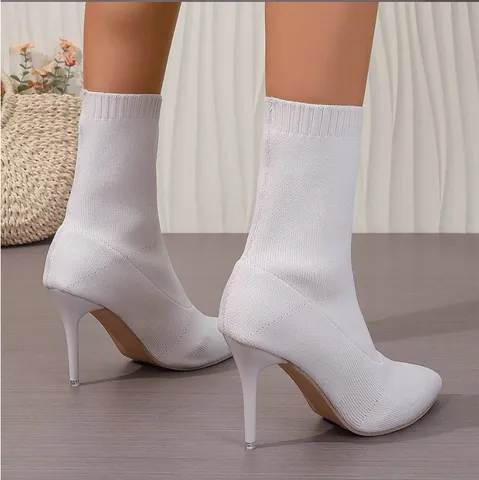 Women Pointed Toe Stiletto Ankle Boots Sexy Sock Boots High Heel Commuter Microfiber Slip On Fashion Booties