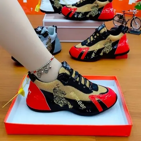 Chunky Sneakers With Chinese Lucky Tiger Embroidery Breathable Patchwork Sports Shoes For Men And Women Fashion Casual Athletic Footwear