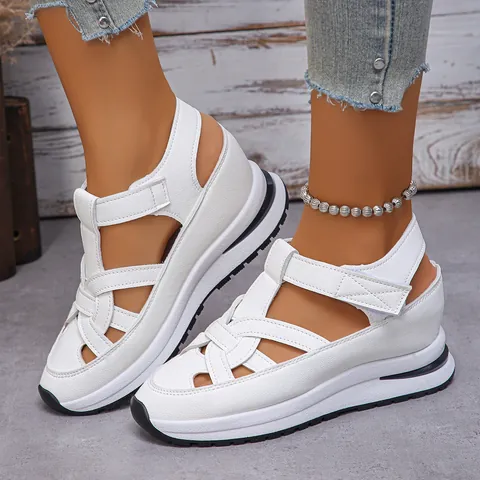 Women's Wedge Sandals Hollow Out Closed Toe Breathable Roman Style Platform Thick Sole Fashion Large Size Summer Shoes