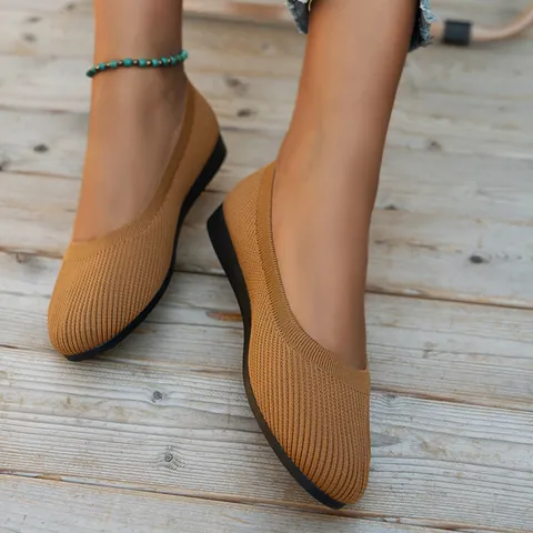 Women's Knitted Flat Shoes Breathable Round Toe Loafers Comfortable Walking Shoes Casual Slip On Mom Shoes Fashion