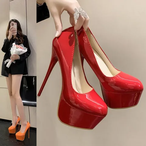 Talons Ultra Hauts Sexy pour Femmes Escarpins à Talons Aiguilles avec Plateforme en Cuir Verni Bout Rond Chaussures de Soirée Nightclub