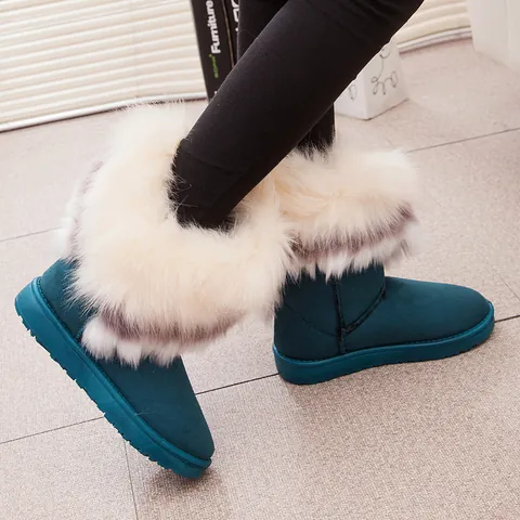 Bottes de Neige d'Hiver pour Femmes Avec Tige en Daim et Bordure en Peluche Chaude Bottines à Plateforme Plate pour Activités de Plein Air