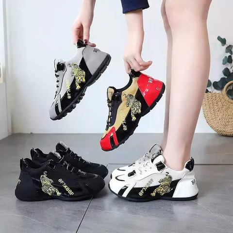 Chunky Sneakers With Chinese Lucky Tiger Embroidery Breathable Patchwork Sports Shoes For Men And Women Fashion Casual Athletic Footwear