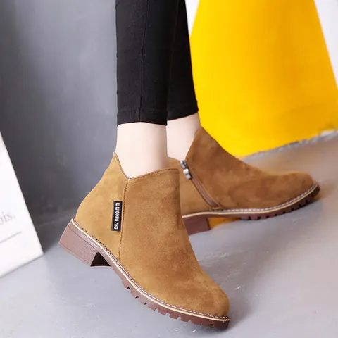 Women's Suede Martin Boots Round Toe Block Heel Side Zipper Ankle Boots Casual Solid Color Retro Non-Slip Short Boots