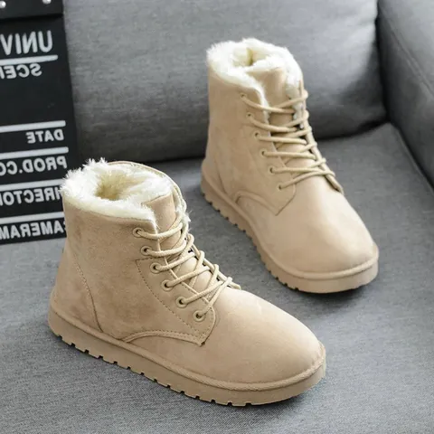 Women's Winter Snow Boots Warm Martin Short Boots Faux Fur Lined Flat Shoes Lace Up Casual Outdoor Anti-Slip Footwear