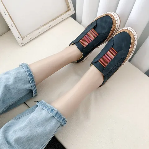 Chaussures Plates Perforées Femmes Respirantes Creuses Slip-on Similicuir Semelle Liège Décontractées Grandes Pointures