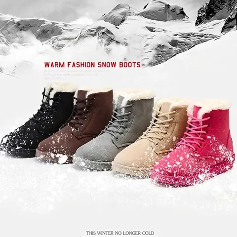 Women's Winter Snow Boots Warm Martin Short Boots Faux Fur Lined Flat Shoes Lace Up Casual Outdoor Anti-Slip Footwear