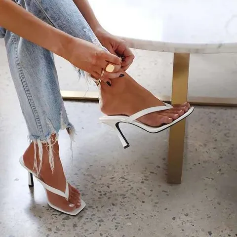 Dames Sandalen met Vierkante Teen Stiletto Hoge Hak Teenslippers Westerse Stijl Synthetisch PU-leer Modieuze Zomerschoenen