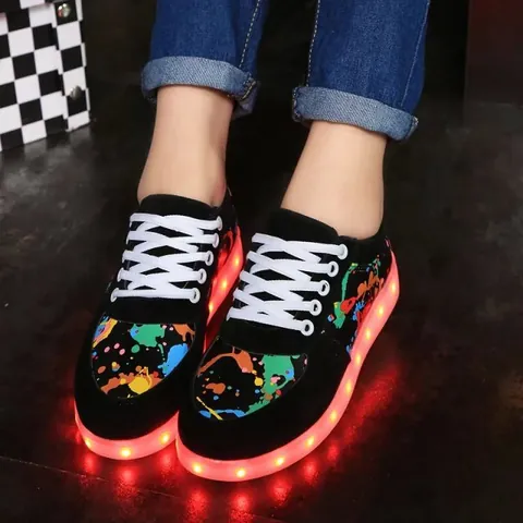 LED Light Up Shoes Graffiti Printed Board Sneakers USB Rechargeable Unisex Casual Low Top Luminous Shoes For Party Streetwear