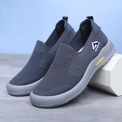 Chaussures Décontractées Respirantes en Fly-knit pour Hommes Mocassins Sans Lacets Légères Chaussures de Marche Baskets Plates