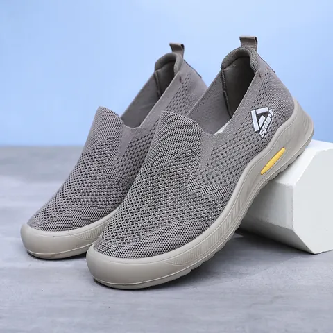 Chaussures Décontractées Respirantes en Fly-knit pour Hommes Mocassins Sans Lacets Légères Chaussures de Marche Baskets Plates