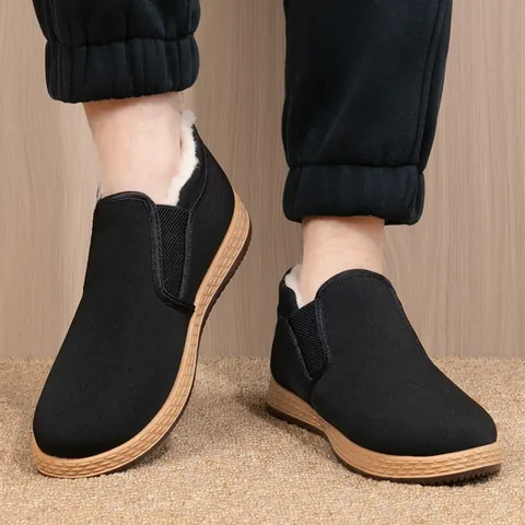 Scarpe di Cotone Invernali da Uomo Scarpe di Stoffa Old Beijing Foderate in Pile Casual Loafers Antiscivolo Pantofole da Casa