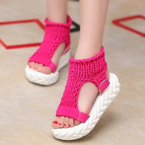 Sandali Platform in Maglia Scamosciata da Donna Sandali Zeppa Intrecciati Alti Stile Coreano Casual Estivi Traspiranti