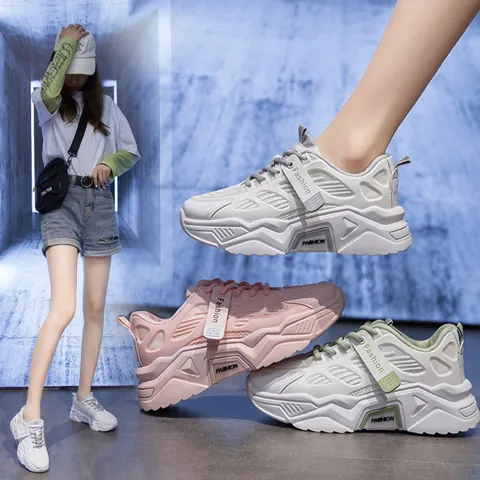 Dames Koreaanse Mode Chunky Sneakers Ademend Mesh Dikke Zool Plateau Dad Schoenen Casual Sport Hardloopschoenen