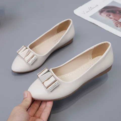 Women Pointed Toe Flats Synthetic PU Bowknot Rhinestone Slip-on Loafers Casual Comfortable Soft Fashion Single Shoes For Daily Office
