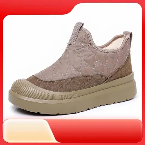 Botas de Nieve para Mujer Invierno Forro de Pelpa Cálido Zapatos de Algodón Antideslizantes Suela Gruesa Casual Acolchado Bajo