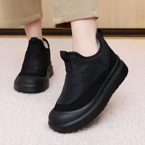 Botas de Nieve para Mujer Invierno Forro de Pelpa Cálido Zapatos de Algodón Antideslizantes Suela Gruesa Casual Acolchado Bajo