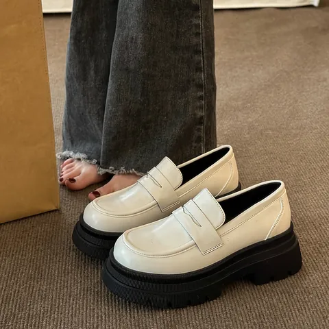 Women's Japanese Retro Thick Sole Loafers Round Toe Platform PU Leather JK Style Chunky Heel French Shoes Spring Autumn Casual