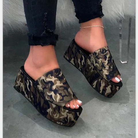 Sandalias Slides de Plataforma Casuales para Mujer Camuflaje Leopardo Color Sólido Verano Suela Gruesa Antideslizantes Punta Abierta Chanclas Zapatos de Playa