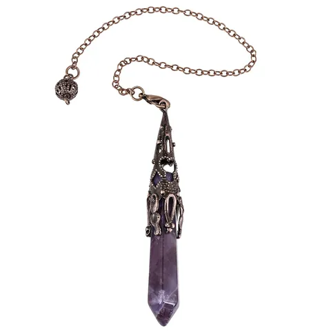 Natürlicher Kristall Sechseckige Säule Pendel Anhänger Antik Kupfer Kette Halskette Für Yoga Meditation Heilung Schmuck