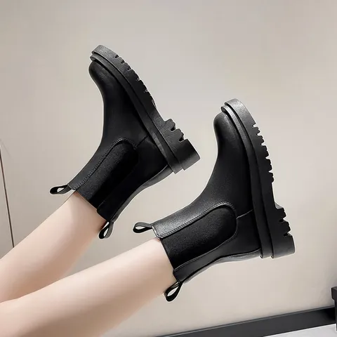 Dames Britse Stijl Chelsea Enkellaarzen Dikke Zool Platform Martin Laarzen Mode Zwart Antislip Winter Herfst Schoenen