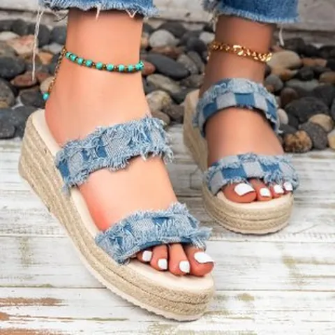 Dames Sleehak Sandalen Platform Geweven Kunstleer Slides Zomer Strand Espadrilles Open Teen Casual Outdoor Slippers