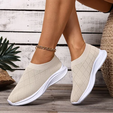 Women Breathable Mesh Sneakers Slip-on Casual Walking Shoes Fashion Lightweight Soft Sole Anti-slip Sport Shoes For Daily Work