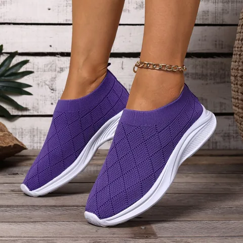 Women Breathable Mesh Sneakers Slip-on Casual Walking Shoes Fashion Lightweight Soft Sole Anti-slip Sport Shoes For Daily Work