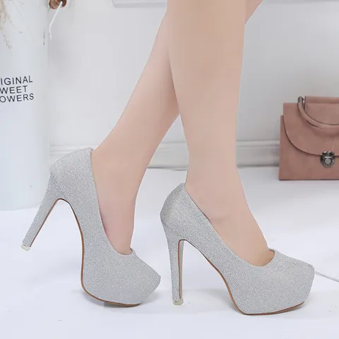 Zapatos de Tacón Alto con Plataforma y Punta Redonda para Mujer Lentejuelas Microfibra Tacones de Aguja Sexy Noche Fiesta