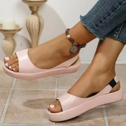 Women's Peep Toe Platform Sandals Summer Fashion Solid Color Slingback PU Leather Casual Flat Sandals For Beach Vacation