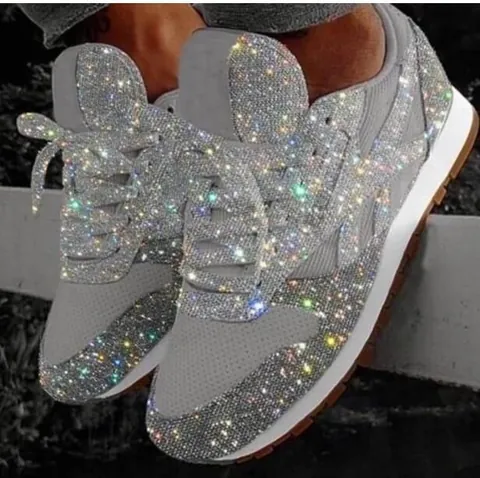Women Rhinestone Sequin Platform Sneakers Breathable Shiny Bling Lace Up Casual Sports Shoes Thick Sole Walking Footwear