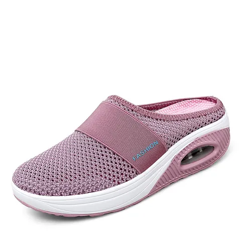 Dames Mesh Ademende Slip-On Mules Luchtkussen Platform Wedge Sneakers Zomer Casual Sportieve Halve Pantoffels Grote Maat