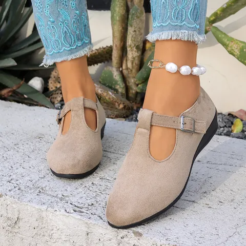 Women's Pointed Toe Wedge Shoes Retro T-Strap Mary Jane Flats Casual Fabric Comfort Shoes for Women Plus Size Office Daily